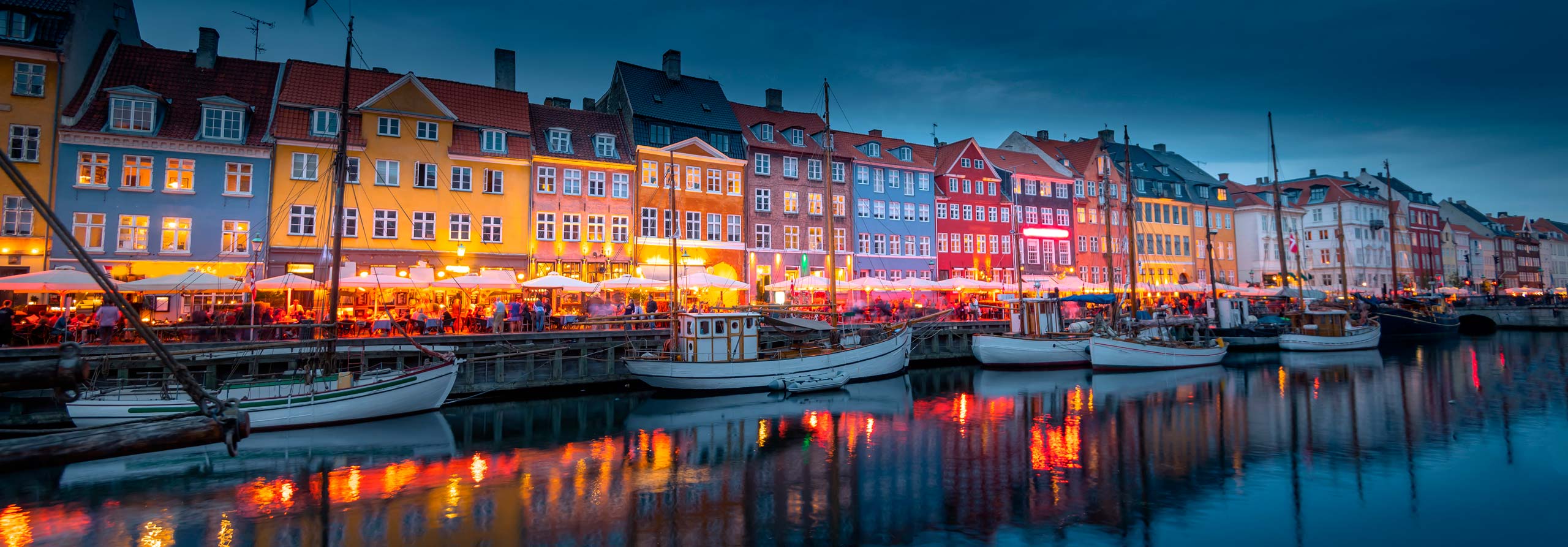 Nyhavn at night in Copenhagen Footer